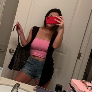 Black Soft Netted Sleeveless Cardigan